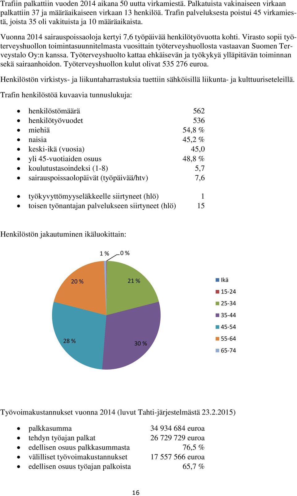 Virasto sopii työterveyshuollon toimintasuunnitelmasta vuosittain työterveyshuollosta vastaavan Suomen Terveystalo Oy:n kanssa.