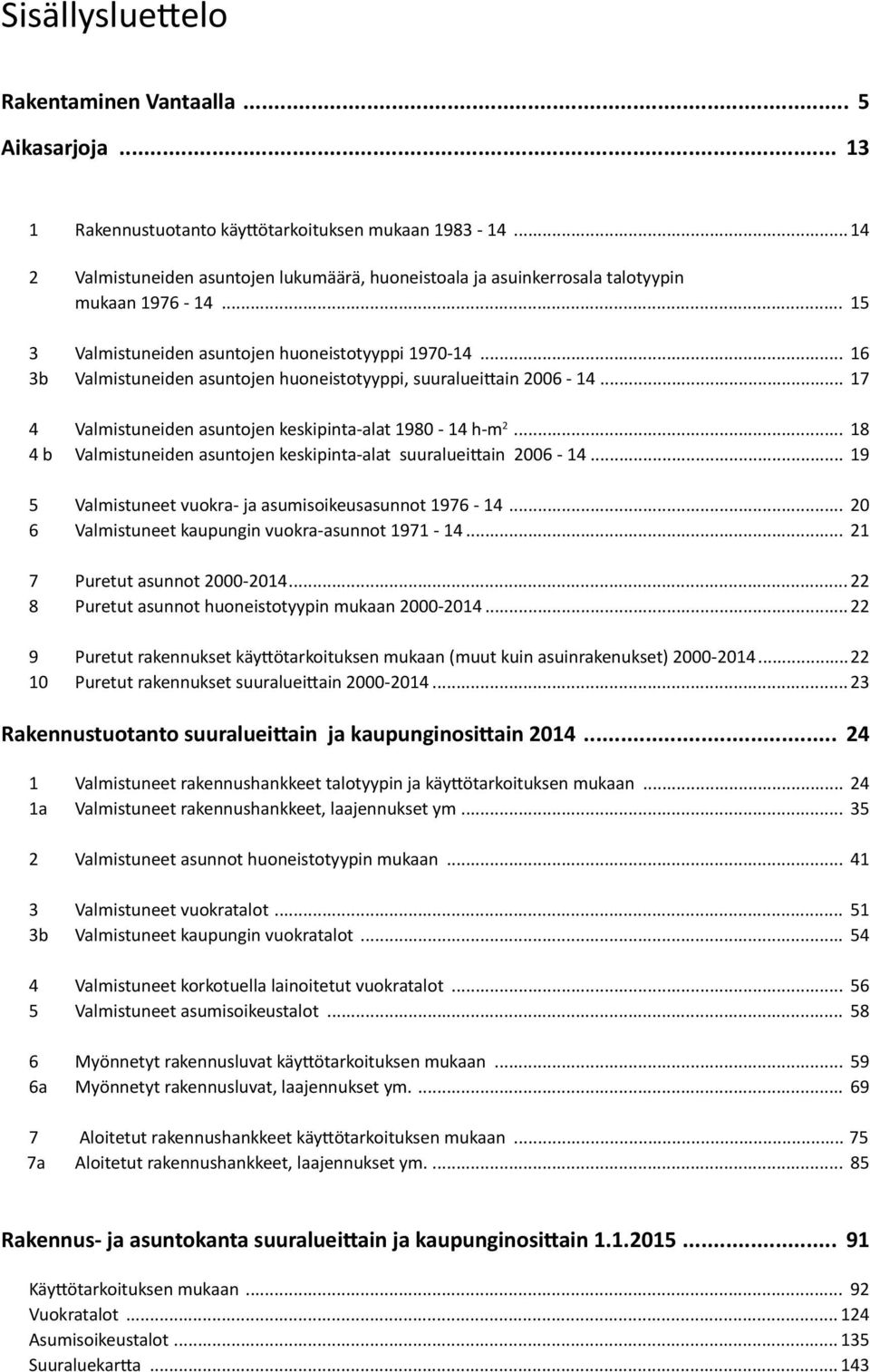 .. 16 3b Valmistuneiden asuntojen huoneistotyyppi, suuralueittain 2006-14... 17 4 Valmistuneiden asuntojen keskipinta-alat 1980-14 h-m 2.