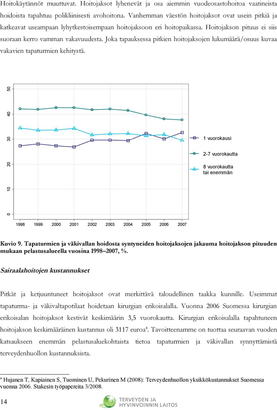 Joka tapauksessa pitkien hoitojaksojen lukumäärä/osuus kuvaa vakavien tapaturmien kehitystä.