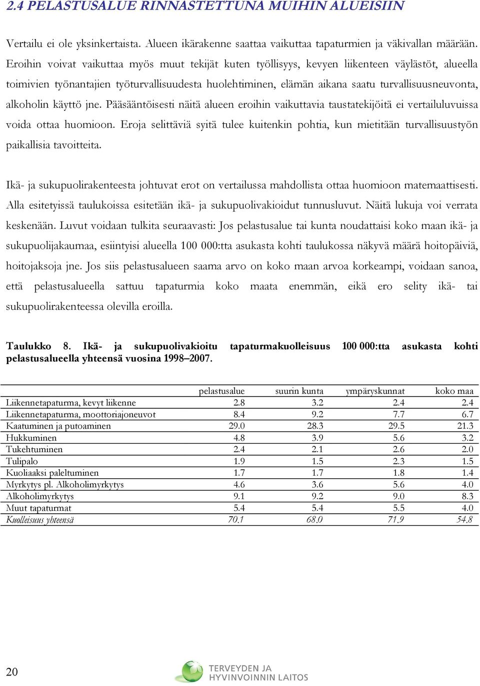 alkoholin käyttö jne. Pääsääntöisesti näitä alueen eroihin vaikuttavia taustatekijöitä ei vertailuluvuissa voida ottaa huomioon.