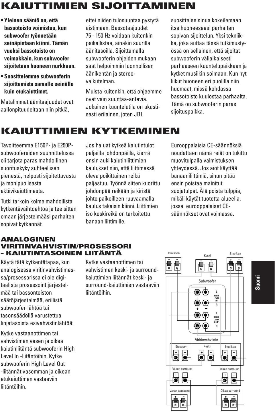 Matalimmat äänitaajuudet ovat aallonpituudeltaan niin pitkiä, ettei niiden tulosuuntaa pystytä aistimaan. Bassotaajuudet 75-150 Hz voidaan kuitenkin paikallistaa, ainakin suurilla äänitasoilla.