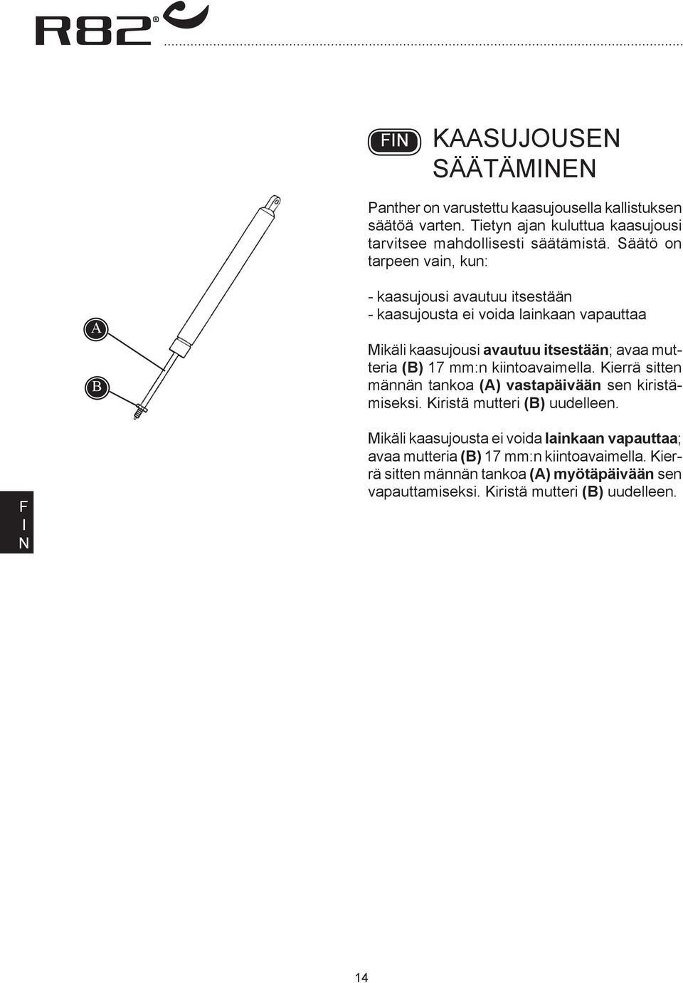 () 17 mm:n kiintoavaimella. Kierrä sitten männän tankoa () vastapäivään sen kiristämiseksi. Kiristä mutteri () uudelleen.