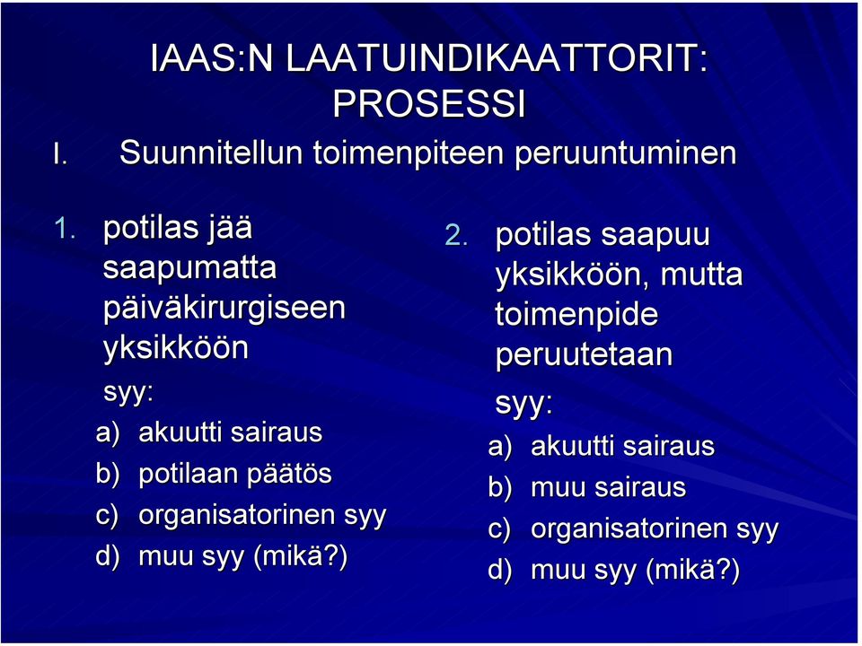päätös c) organisatorinen syy d) muu syy (mikä?) 2.