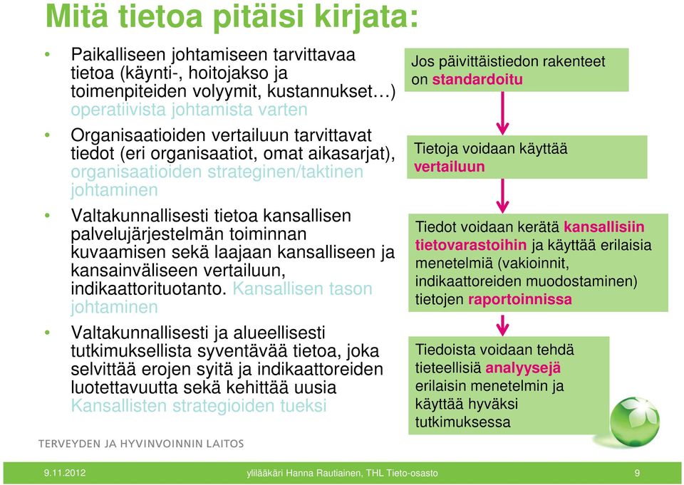 kansalliseen ja kansainväliseen vertailuun, indikaattorituotanto.