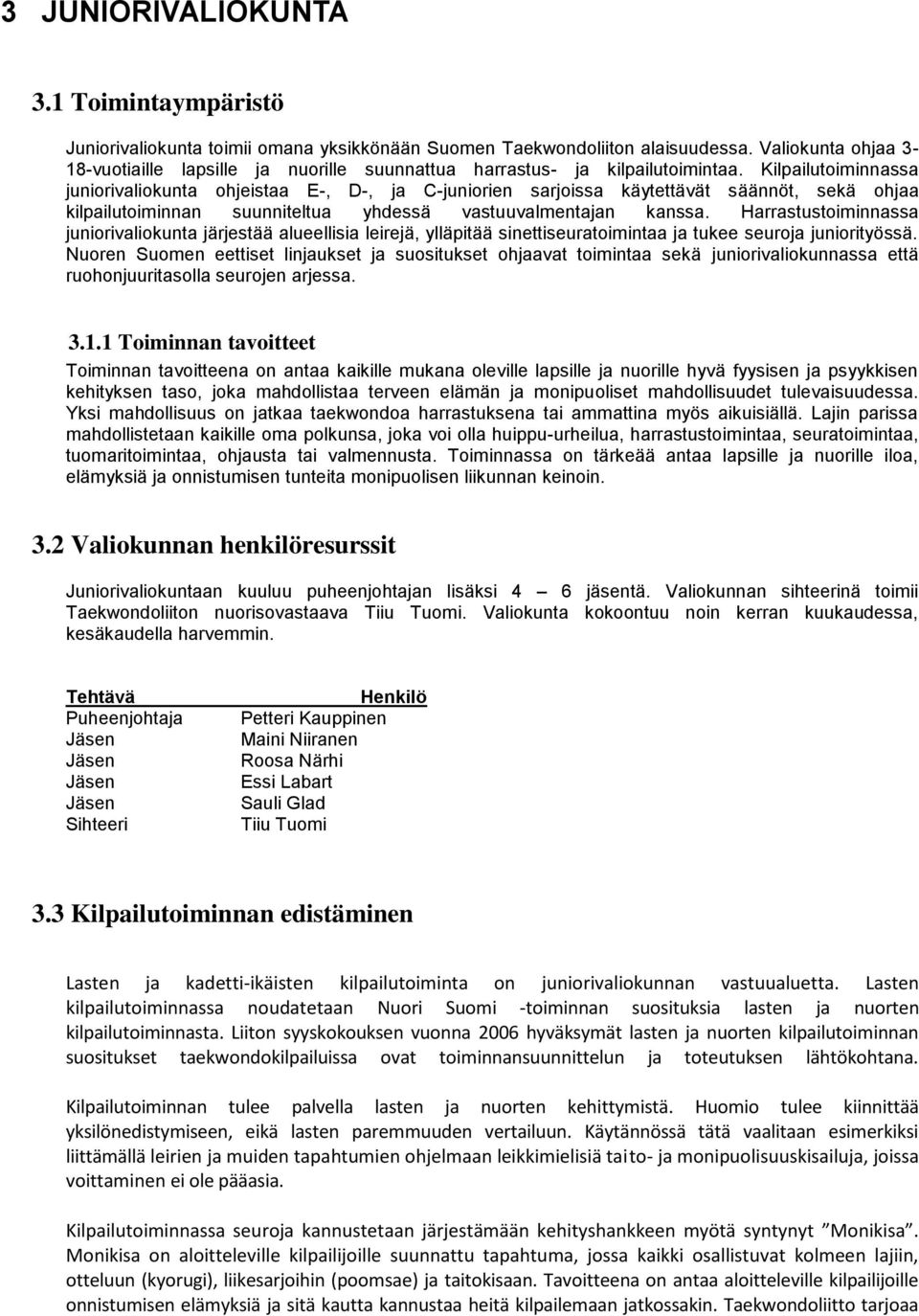 Kilpailutoiminnassa juniorivaliokunta ohjeistaa E-, D-, ja C-juniorien sarjoissa käytettävät säännöt, sekä ohjaa kilpailutoiminnan suunniteltua yhdessä vastuuvalmentajan kanssa.