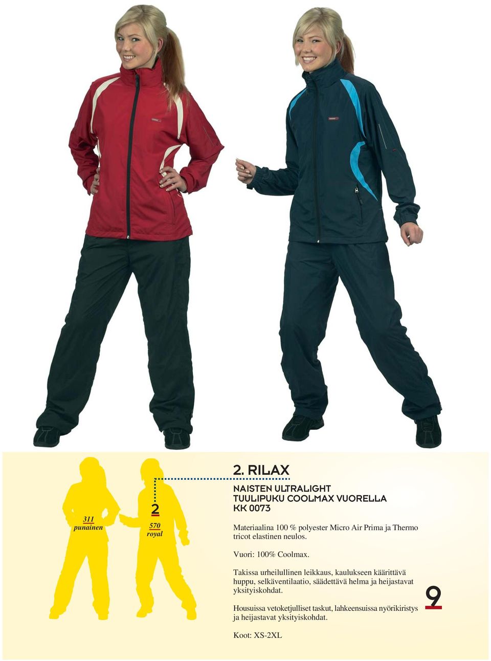 Prima ja Thermo tricot elastinen neulos. Vuori: 00% Coolmax.