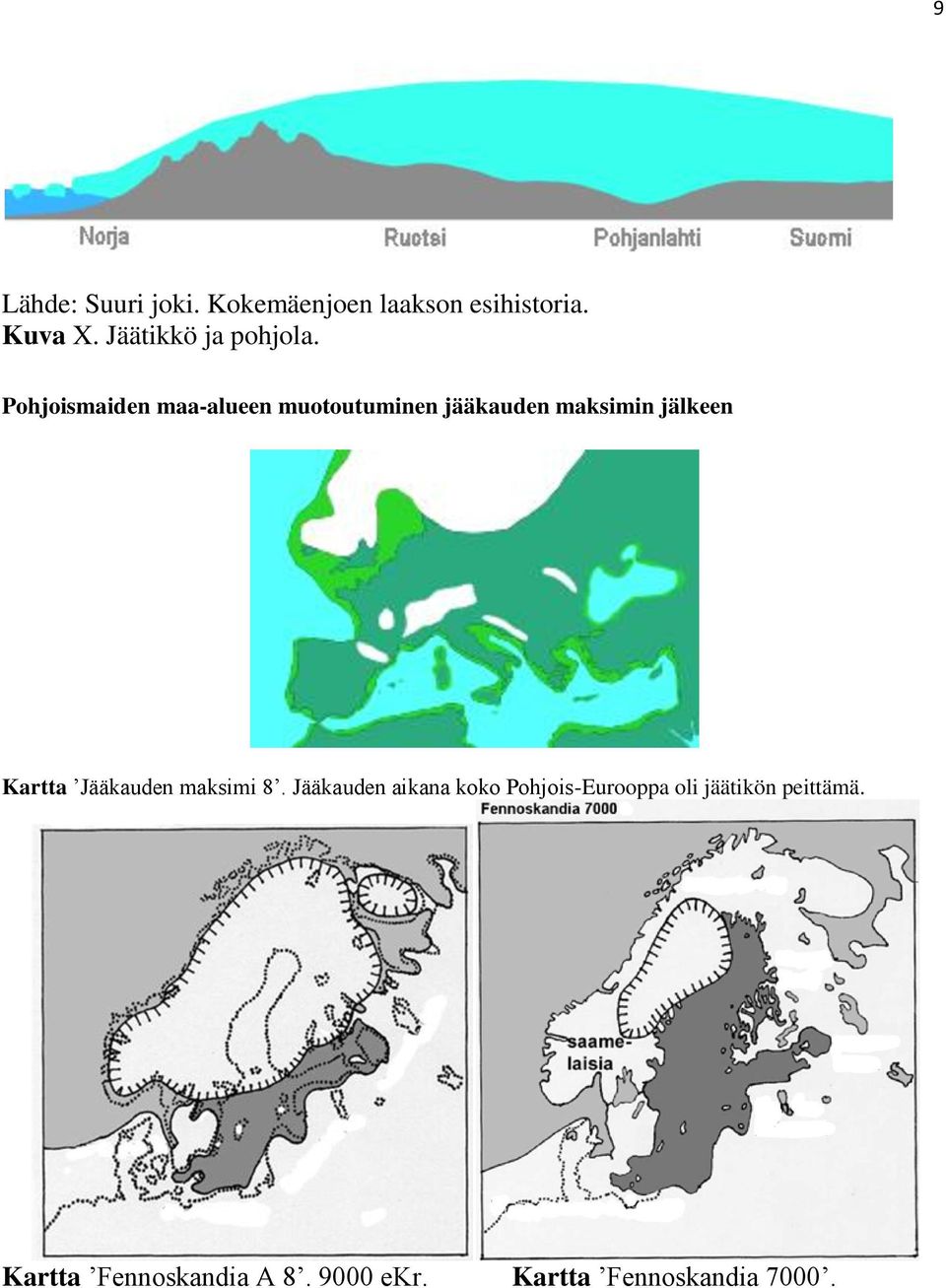 Pohjoismaiden maa-alueen muotoutuminen jääkauden maksimin jälkeen Kartta