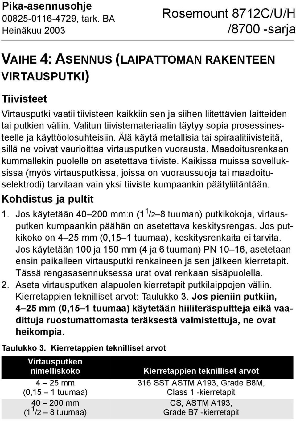 Maadoitusrenkaan kummallekin puolelle on asetettava tiiviste.