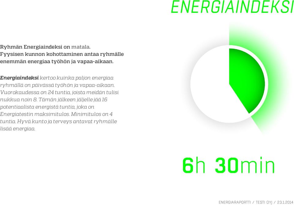Energiaindeksi kertoo kuinka paljon energiaa ryhmällä on päivässä työhön ja vapaa-aikaan.