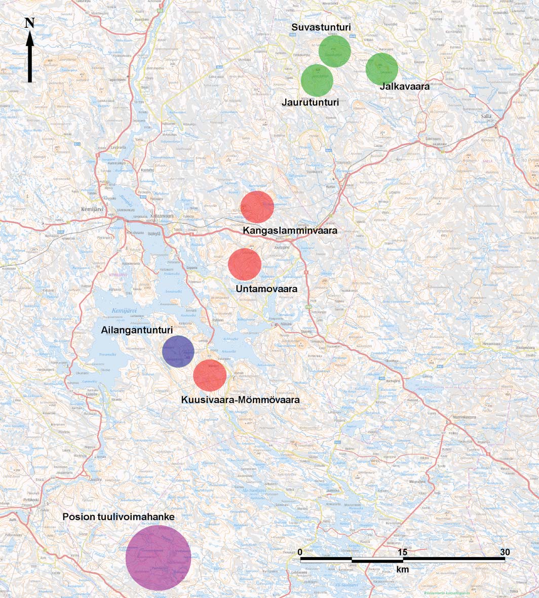 2.3 Muut tuulivoimahankkeet lähialueilla Ailangantunturi Wpd Finland Oy suunni elee tuulipuistoa Kemijärven kaupungin alueella sijaitsevalle Ailangantunturille, joka sijaitsee noin 3 5 kilometriä