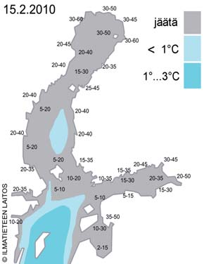 Jään määrä lisääntyi ja jäät vahvistuivat Tammikuun vaihtuessa helmikuuksi Suomenlahden jääkenttä puristui vasten Suomen rannikkoa ja jäällinen alue pieneni.