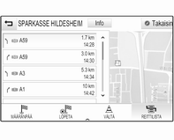 62 Navigointi Reittiasetukset Valitse VALIKKO valintapalkista ja näytä kyseinen alavalikko sitten valitsemalla Reittiasetukset.