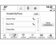 68 Puhelin Puhelinpäävalikko on käytettävissä vain jos matkapuhelin on liitetty Infotainment-järjestelmään Bluetoothyhteyden kautta. Katso tarkka kuvaus sivulta 3 65.
