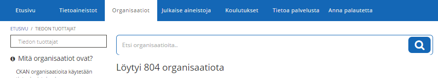 Organisaatiot ja haravointi (eli harvestointi) Palveluun haravoidaan avointa tietoa HRI.