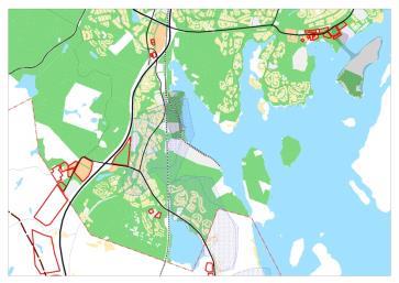 Eteläportti ja Keljo Kauramäki-Eteläportin osayleiskaavaluonnoksessa työpaikka- ja teollisuustoimintaa osoitettu Eteläportin alueelle (tulevan palvelukeskuksen eteläpuolinen alue).