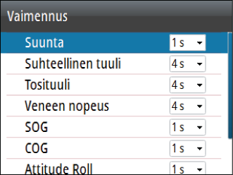 Vaimennus Jos tiedot vaikuttavat virheellisiltä tai liian ailahtelevilta, niitä voidaan vakauttaa vaimentamalla. Kun vaimennus on poistettu käytöstä, tiedot esitetään raakamuodossa ilman vaimennusta.