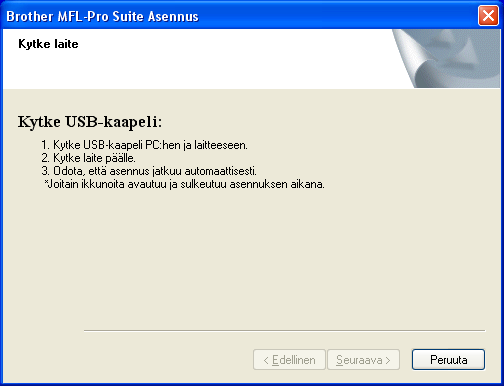 Windows USB 7 Valitse Normaali (MFC-7320) tai Paikallinen liitäntä (USB) (MFC-7440N) ja napsauta sitten Seuraava. Asennus jatkuu.