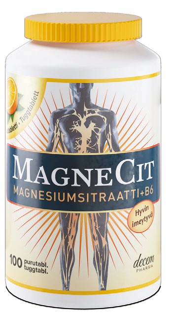 MagneCit nieltävä tabletti» Riittoisa 200 tabletin pakkaus» Suonenvetoihin ja kramppeihin»
