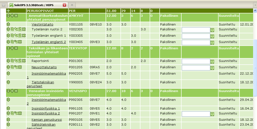 Ohjaajan ohje id61409 6(17) Ohjaajan näkymä vastaavanlaisesta tilanteesta opiskelijan HOPSin ollessa Hyväksyttävänä -tilassa: Opiskelija ehdottaa Matematiikan perusteiden siirtoa sijoittamattomista