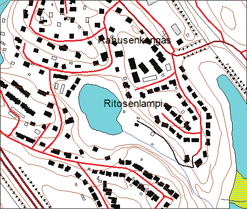 4 Ritosenlampi 1. Nimi ja sijainti Ritosenlampi Rahusenkangas N: 6979199 E: 27534876 ETRS-GK 27 Pieni ja matala asutuksen ympäröimä lampi. Lammen rannat ovat pääasiassa tonttimaata.