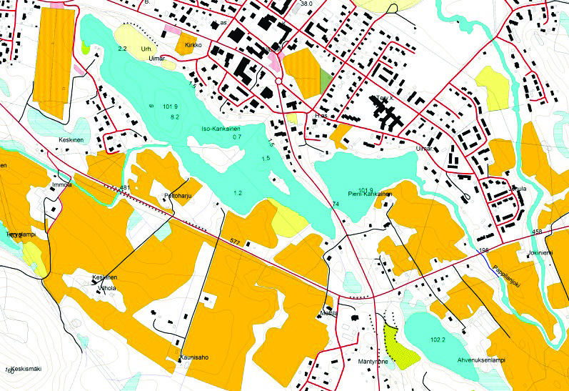 31 Pieni-Kankainen 1. Nimi ja sijainti Pieni-Kankainen Nilsiä : N: 7010933 E: 27555089 ERTS-Gk 27. Tarkenna näytepiste Rehevähkö lampi, jonka rannat on rakennettu. 3.