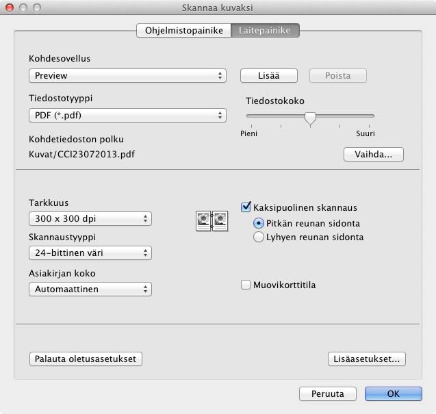 Skannaaminen laitteen ohjauspaneelista Skannaa PC:hen -asetusten muuttaminen (Macintosh) 4 1 Osoita Dockin (ControlCenter2) -symbolia. ControlCenter2-ikkuna avautuu.