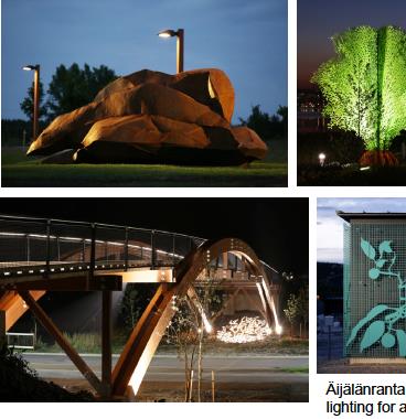 VALO Valo tulee kulkemaan koko Rykmentinpuistossa elementtinä, joka nostaa asioita esille mutta voi toimia myös itsenäisenä taiteen elementtinä.
