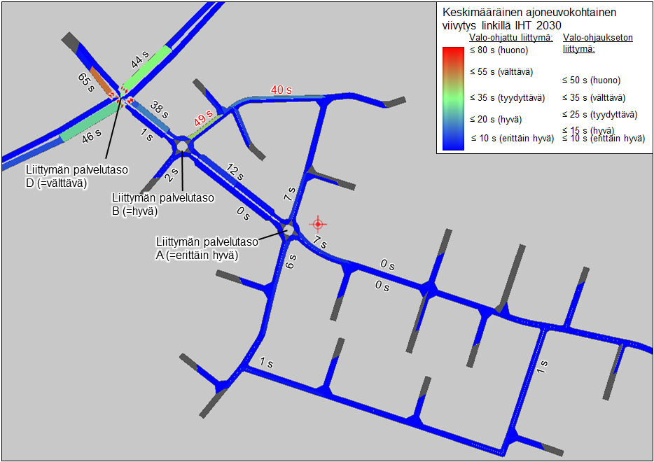 Liikenteen toimivuus iltahuippuna vuonna 2030 Valo-ohjauksen kierrosaika 120 s *Tuusulanväylän ja Rykmentin puistotien