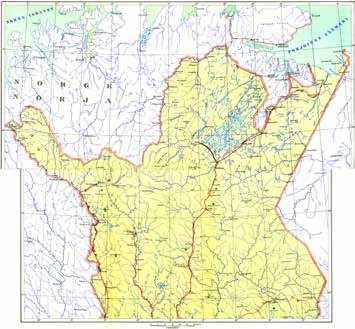 Geodeettisessa laitoksessa Kuva 17. Petsamon alue Lapissa Suomen ja Neuvostoliiton välisen Tarton rauhansopimuksen (1920) mukaan.