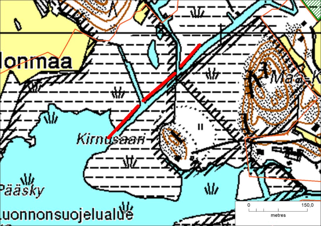 Kuva 16. Poistettavaksi esitettävä Vähäjoen suiston penger (punainen viiva). Kuva 15.