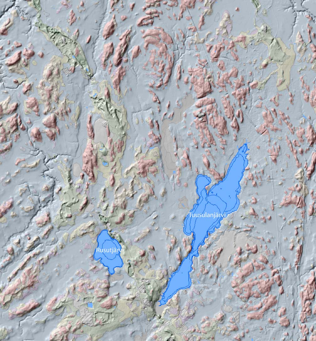 Kuva 4. Tuusulanjärven valuma alueen topografinen kartta. 1.