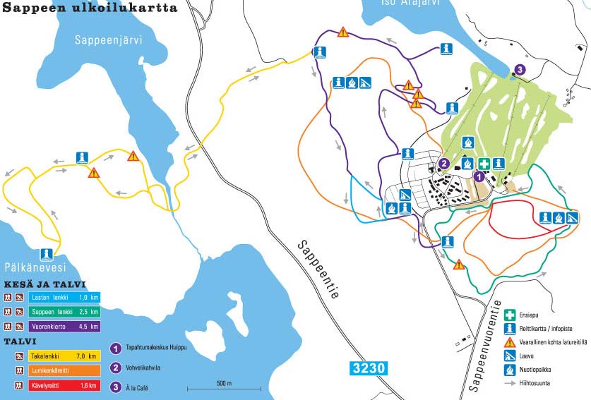 Suunnittelualue Kuva 5. Sappeen matkailualueen ulkoilukartta. Liikenne Suunnittelualueelle on tieyhteys yksityisteitä pitkin Sappeentieltä (maantie 3230 Säynäjärvi-Sahalahti).