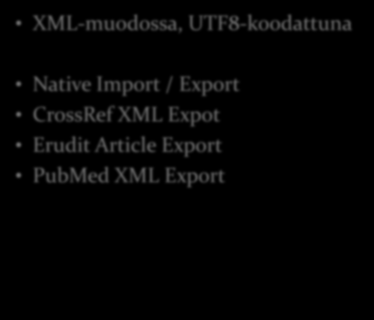 Artikkelien tuonti- ja vientiformaatit XML-muodossa, UTF8-koodattuna