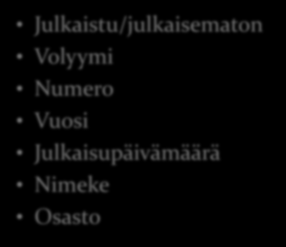 Numeron metatiedot Julkaistu/julkaisematon