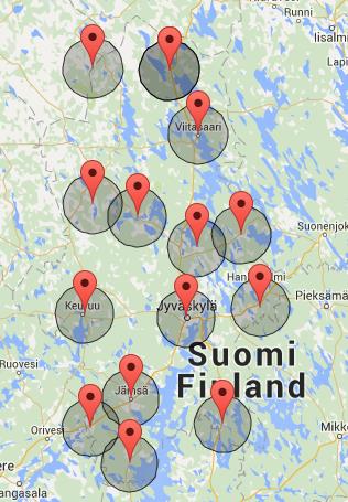 Simulointi koko väestö 15 hyvinvointikeskusta 2014 saavutettavuus 90,2 %