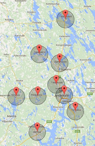 Simulointi pienet lapset nykytila (hyvinvointikeskusten määrä säde) saavutettavuus 90,8 % saavutettavuus 92,1
