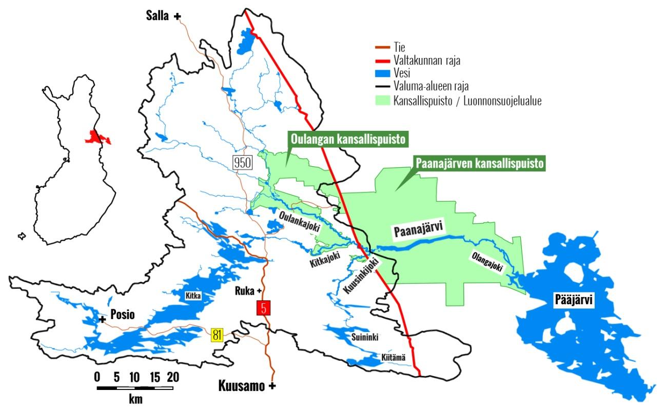 11 3 AINEISTO JA MENETELMÄT 3.1 Tutkimusalue Pohjois-Pohjanmaalla ja Lapissa sijaitseva Oulankajoki kuuluu Koutajoen latvavesistöalueeseen.