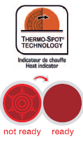 Tarttumaton pinnoite Thermospot-teknologialla Tefalin ruoanvalmistusvälineitä toimitetaan sekä Thermo-Spot -teknologian kanssa että ilman sitä.