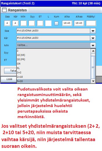 Rangaistuksien syötön voi tehdä sekä näppäimillä että pudotusvalikosta. RANGAISTUKSET SYÖTETÄÄN AINA ANTOAJAN MUKAAN.