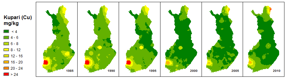 88 Kuva 29. Nikkelin laskeumakartta koko Suomen alueella (Metla, 7.1.2013).