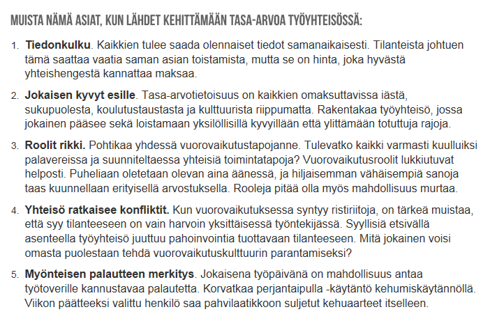 9 (9) Lähteet. Jääskeläinen L., Hautakorpi, J., Onwen-Huma, H., Niittymäki H., Pirttijärvi, A., Lempinen, M. & Kajander, V. 2015. Tasa-arvotyö on taitolaji.