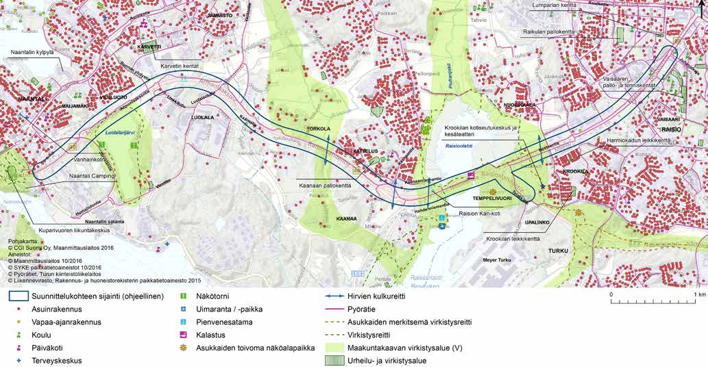 Seuraavassa kuvataan linjausvaihtoehtojen lähiasutusta, elinoloja ja virkistyskohteita nykytilanteessa. 15