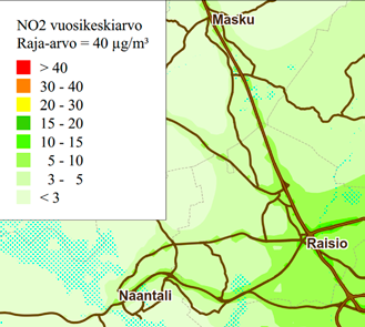 opasta Ilmanlaatu maankäytön suunnittelussa, opas 2/2015. Raporteissa on määritetty eri liikennemäärillä suositus- ja minimietäisyydet tien reunasta eli ns. ilmanlaatuvyöhykkeet.