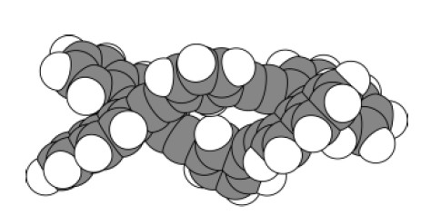 36 Kuva 55. 1,6,21(2,1),16(1,2),11,26(1,3)-Heksabentsenasyklotrikontafaani2,4,7,9,12,14,17,19,22,24,27,29-dodekayyni-14,64,164,214-tetra-N-dibutyyliamiinin perhoskonformaation molekyylimalli.79 9.