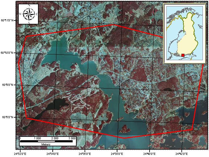 2. AINEISTO JA MENETELMÄT 2.1 Tutkimusalue Tutkimusalueeksi valittiin Espoonlahden ympäristö, josta oli saatavissa Geodeettisen laitoksen SAR-stereokuvaparit.