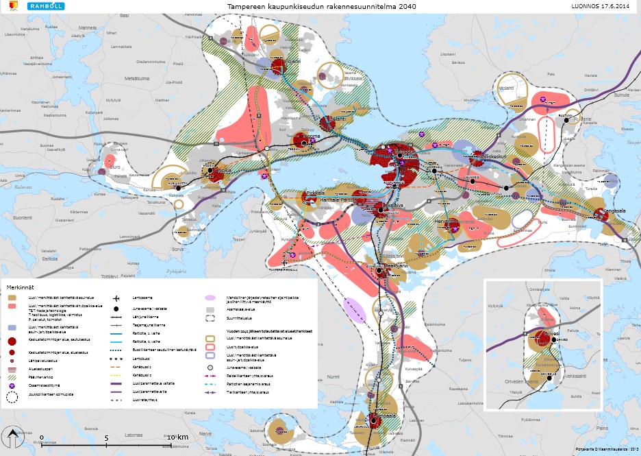 Keskus- ja palveluverkko rakennesuunnitelmaluonnoksessa Seutukeskus Aluekeskukset Lähipalvelukeskukset Tampere Hervanta Koilliskeskus Lielahti Vuores Kaukajärvi Ojala-Lamminrahka Tesoma