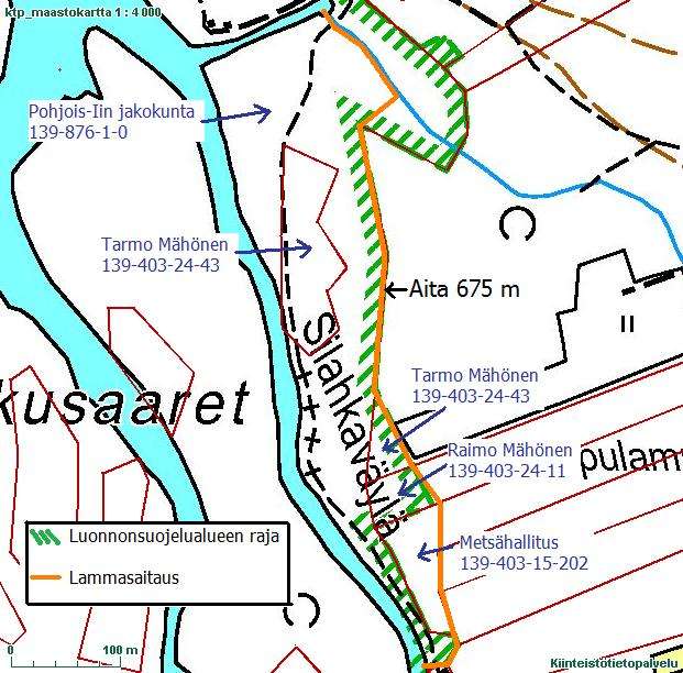 Luoteisosassa on samantapaista kasvillisuutta, mutta välissä on kosteampia painanteita, joissa on mm. rentukkaa, kurjenjalkaa ja saroja. Kuva 2. Sopimusalueen maanomistajat.