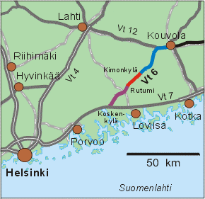 Valtatie 6 välillä Koskenkylä - Kouvola rakentamisaikataulu: 2001-2004 kustannukset: 48,8 milj. / 290 Mmk kokonaisrahoitushanke 26.9.2001 ONGELMA Tiejakson pituus on noin 54 km.