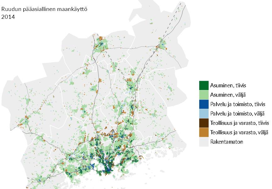 9 Kartta 2.1: Helsingin seudun maankäyttö v. 2014. Tietojen lähde: YKR.