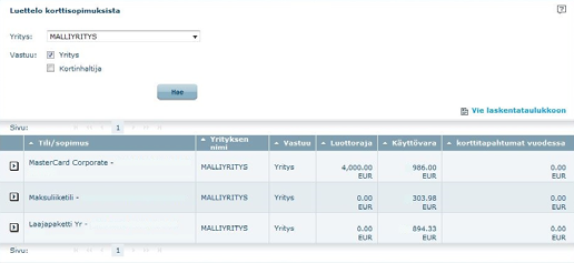 Korttien hallinnointipalvelu Korttisopimusten hallinnointi Korttisopimusten hallinnointipalvelussa yrityskortin omistaja voi katsoa ja hallita korttisopimusten tietoja.
